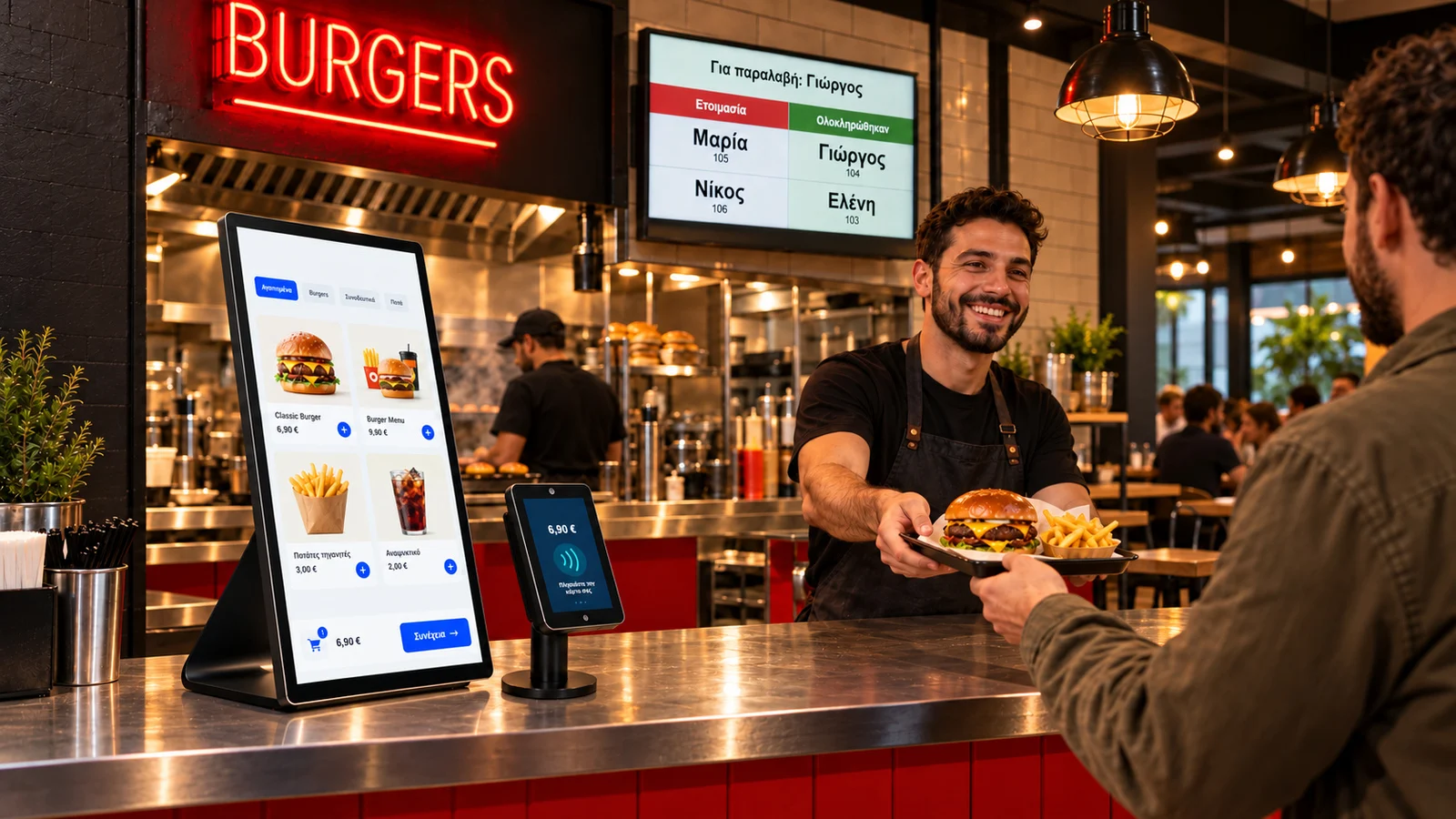 Ενδεικτική τοποθέτηση του Only Kiosk σε κατάστημα εστίασης.
